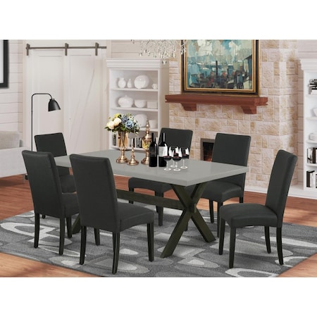 East West Furniture 7 Piece X-Style Dining Room Table Set - Black X697DR124-7